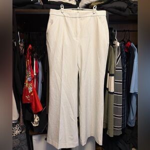Express Editor High Rise Flare Pants White & Black Pinstripe